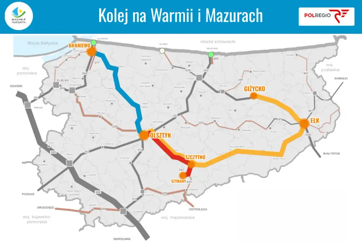 Pociąg Braniewo-Olsztyn bez przesiadki - trasa i rozkład